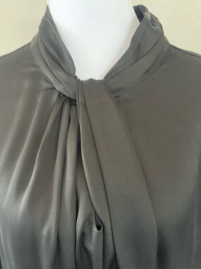 White House Black Market Black Satin Tie-Neck Blouse